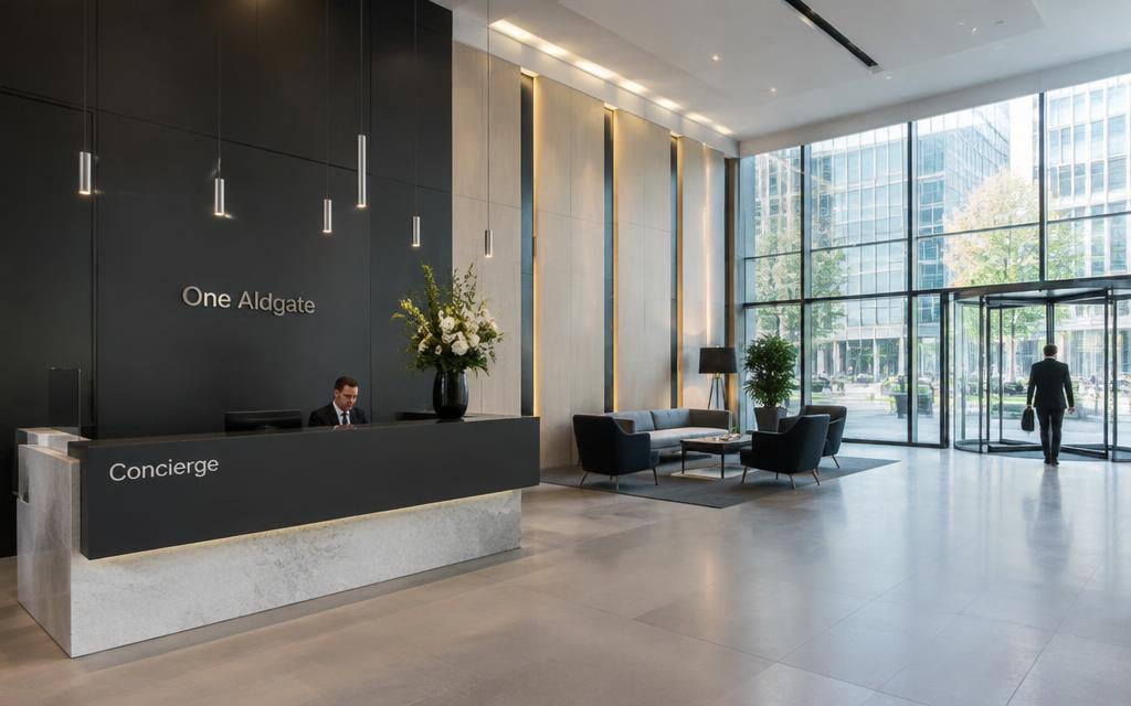 Reception lobby of a modern commercial office building